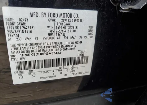 2023 Ford Explorer Xlt из США, поврежденный, VIN 1FMSK8DH8PGA57433